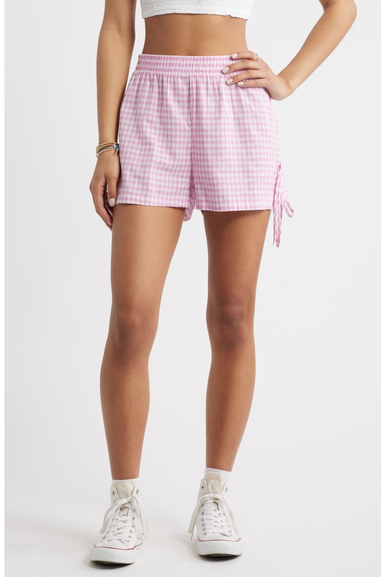 Woven Gingham Shorts, Main, color, PINK GINGHAM