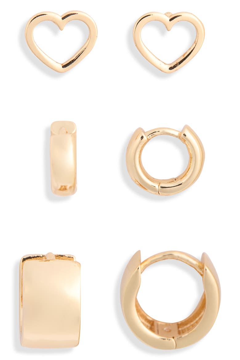 3-Pack Assorted Stud & Hoop Earrings, Alternate, color, GOLD