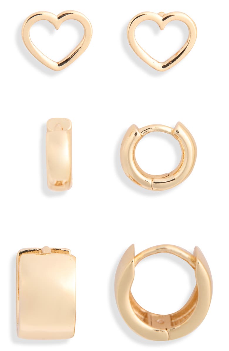 Leith 3-Pack Assorted Stud & Hoop Earrings, Alternate, color, Gold