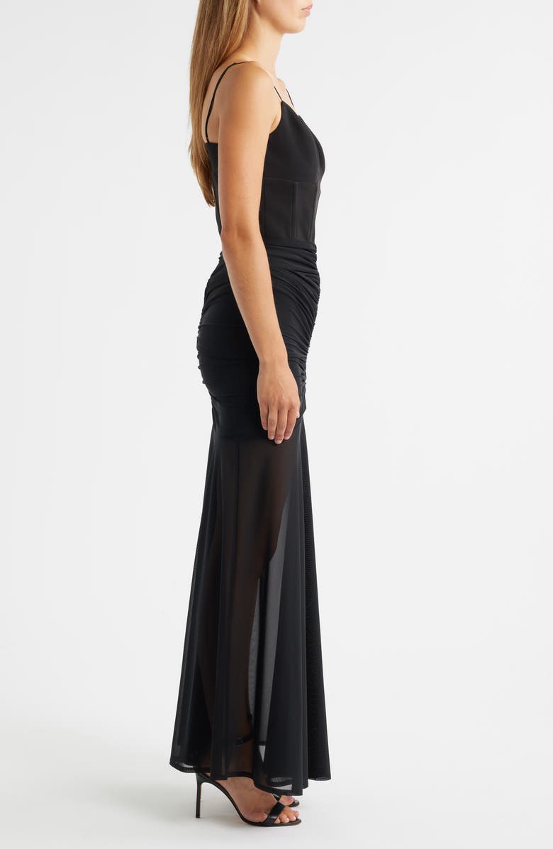Black Halo Azura Corset Bodice Sheer Hem Cocktail Maxi Dress, Alternate, color, Black