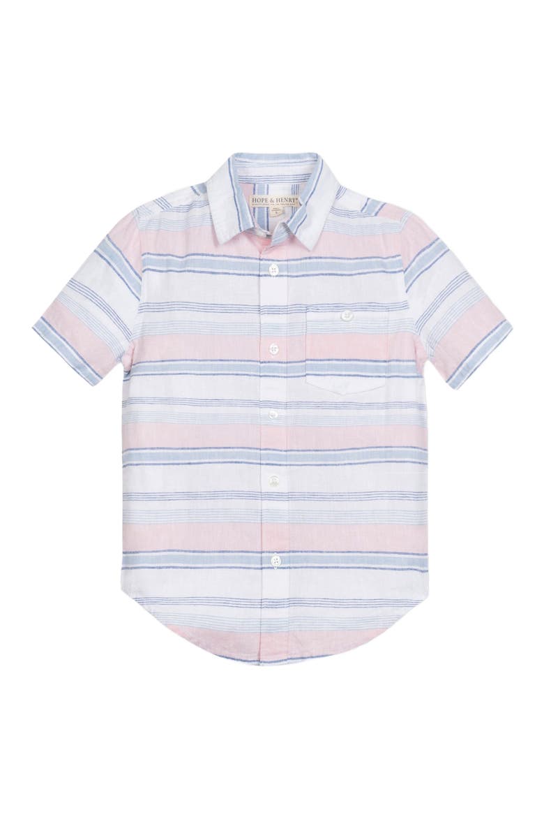 Boys' Linen Short Sleeve Button Down Shirt, Kids, Alternate, color, English Variegated Stripe