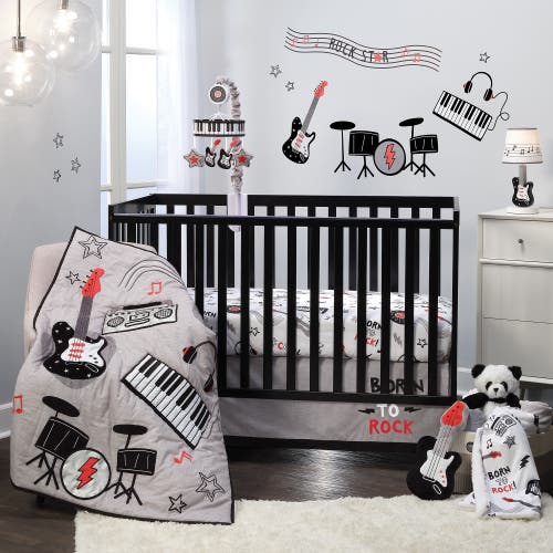 Lambs & Ivy Rock Star Musical Instruments 3-piece Baby Crib Bedding Set In Gray