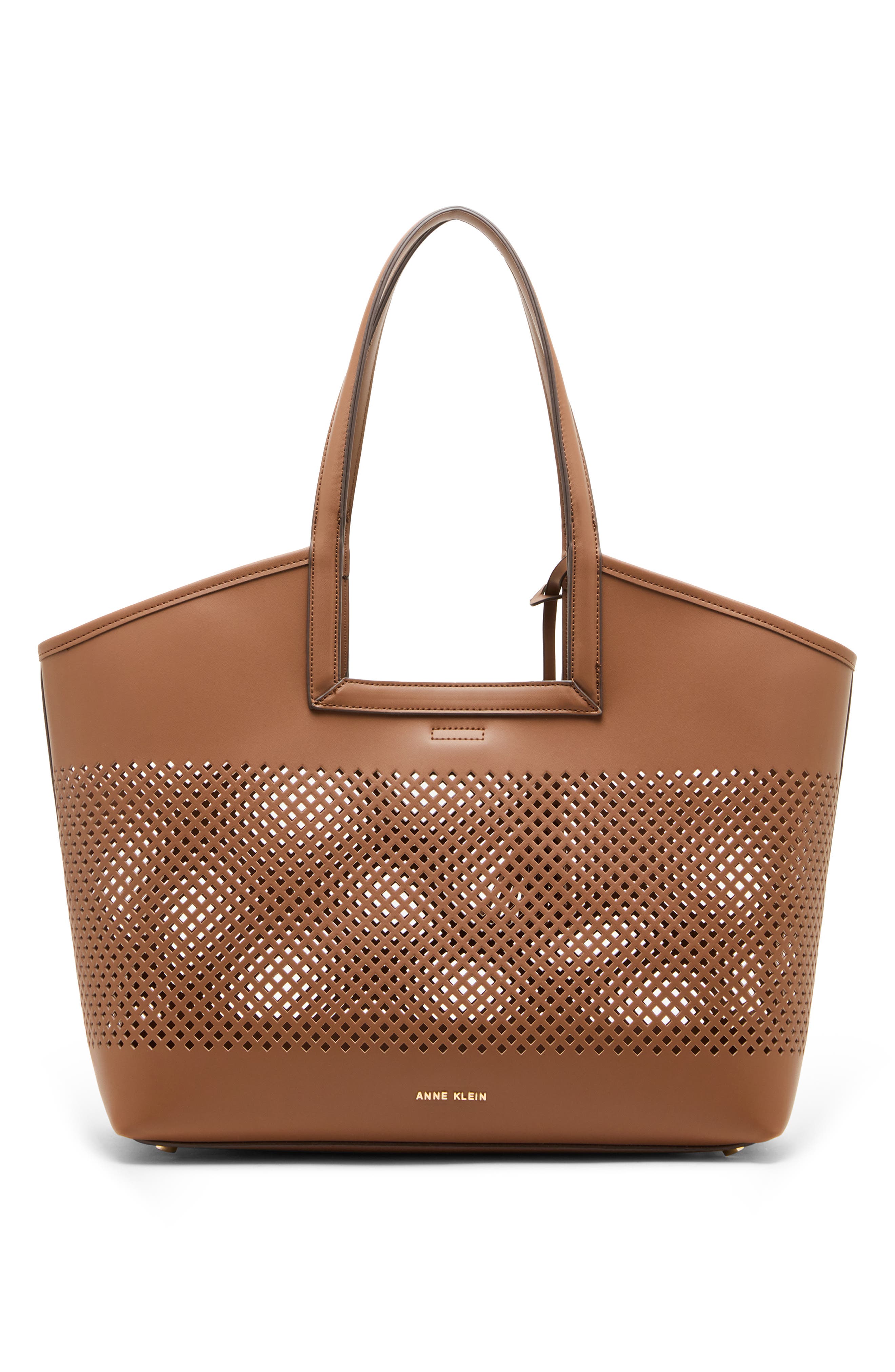 Anne Klein Large Perforated Tote Bag, Alternate, color, Chestnut Metallic Gold