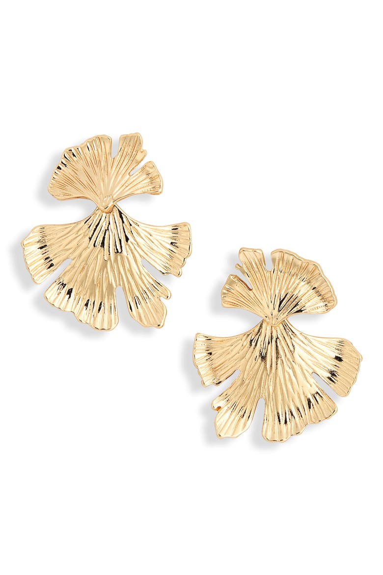 Textured Leaf Drop Earrings, Main, color, GOLD