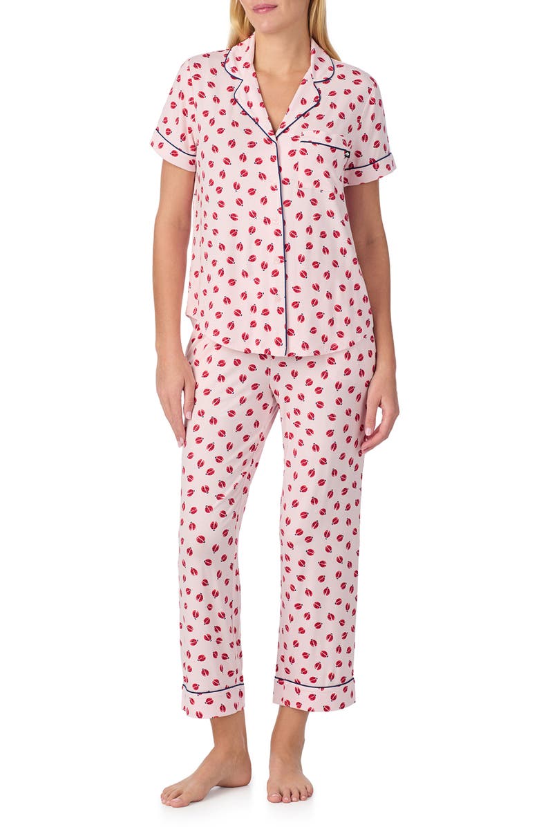 Kate Spade New York short sleeve crop pajamas, Main, color, Pink Print