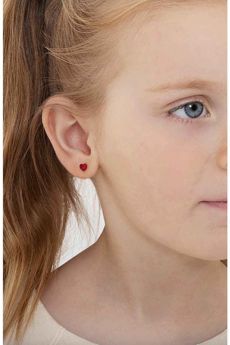 14k Tiny Cubic Zirconia Heart Earrings, Alternate, color, January
