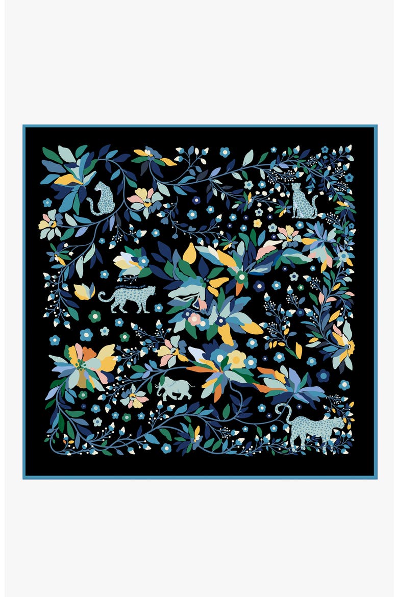 Double Sided Wool Silk Scarf Of Night Jungle Reverie, Main, color, Black