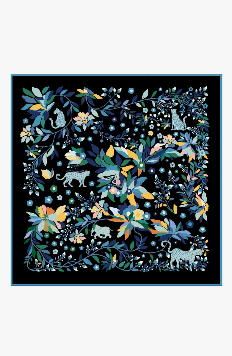 Jessie Zhao New York Double Sided Wool Silk Scarf Of Night Jungle Reverie, Main, color, 