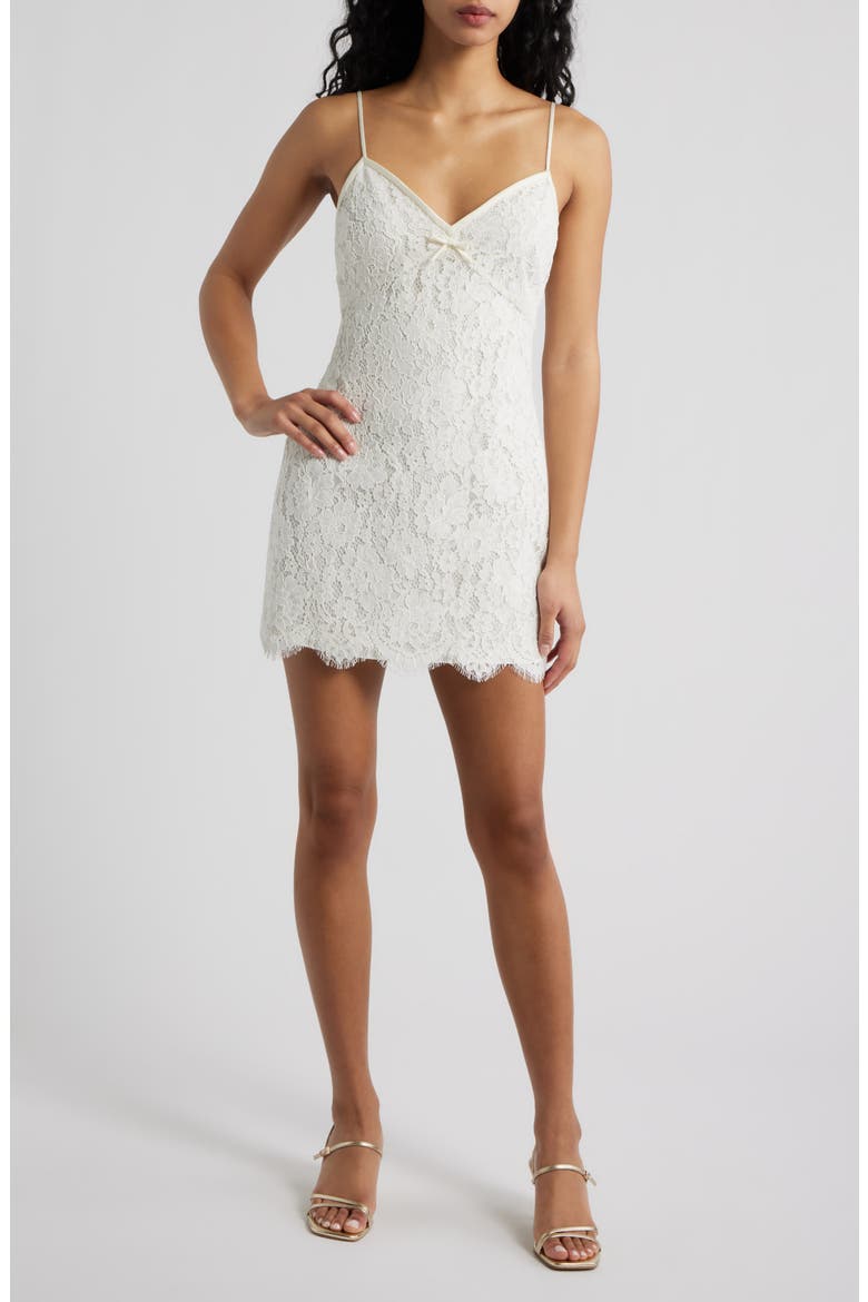 Petaline Floral Lace Cotton Blend Minidress, Main, color, IVORY