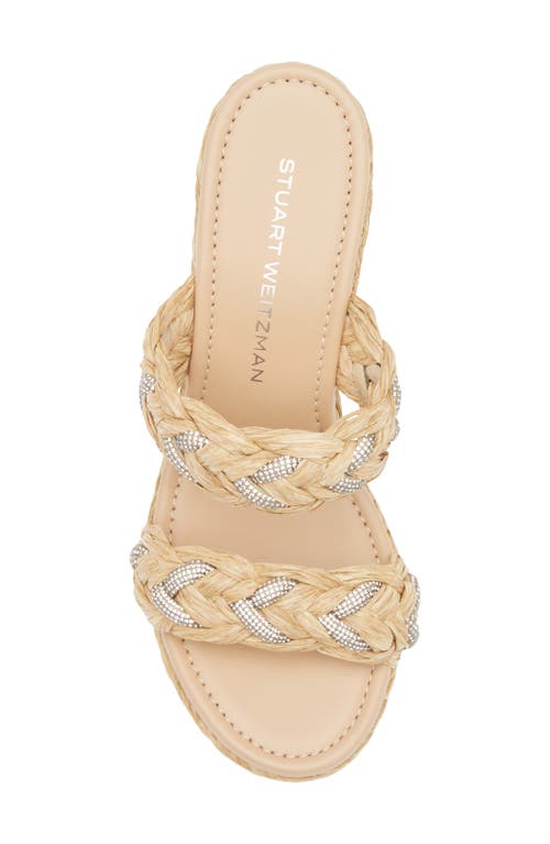 Stuart Weitzman Lana Raffia Crystal Wedge Slide Sandals In Natural