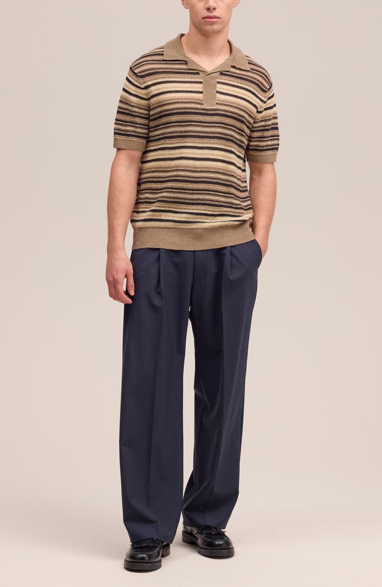 NN07 Noam Stripe Linen Polo, Alternate, color, Mable Husk