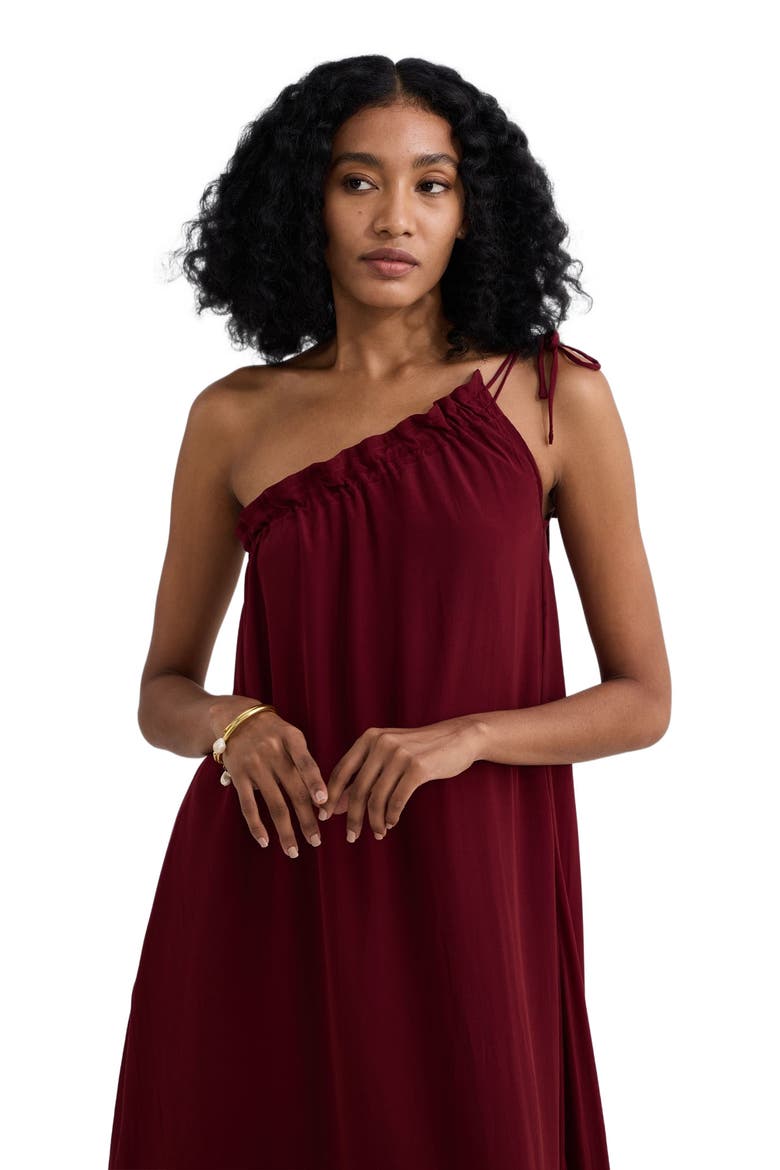 One-shoulder Midi dress in Burgundy, Alternate, color, Solid