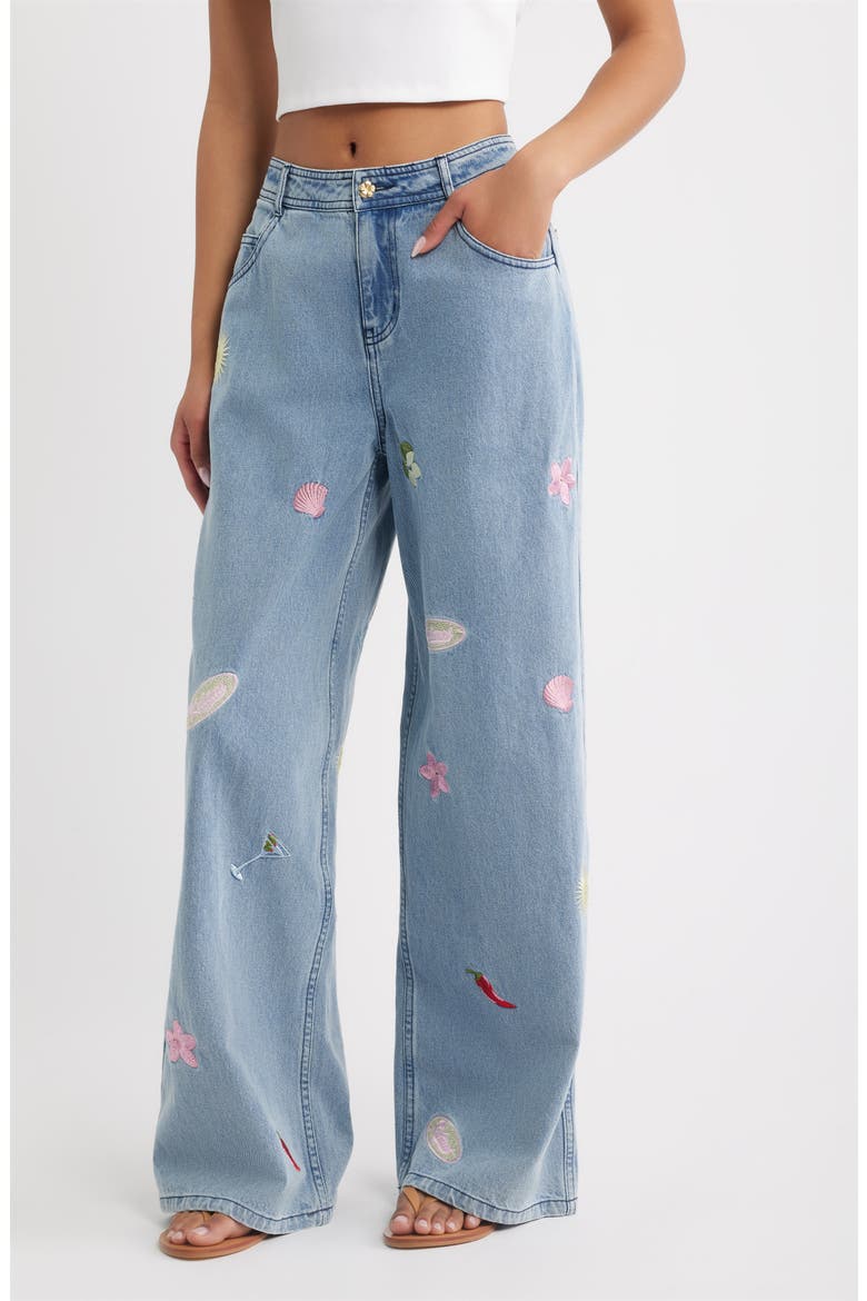 Sunshine Springs Embroidered Wide Leg Jeans, Main, color, SUNSHINE SPRINGS