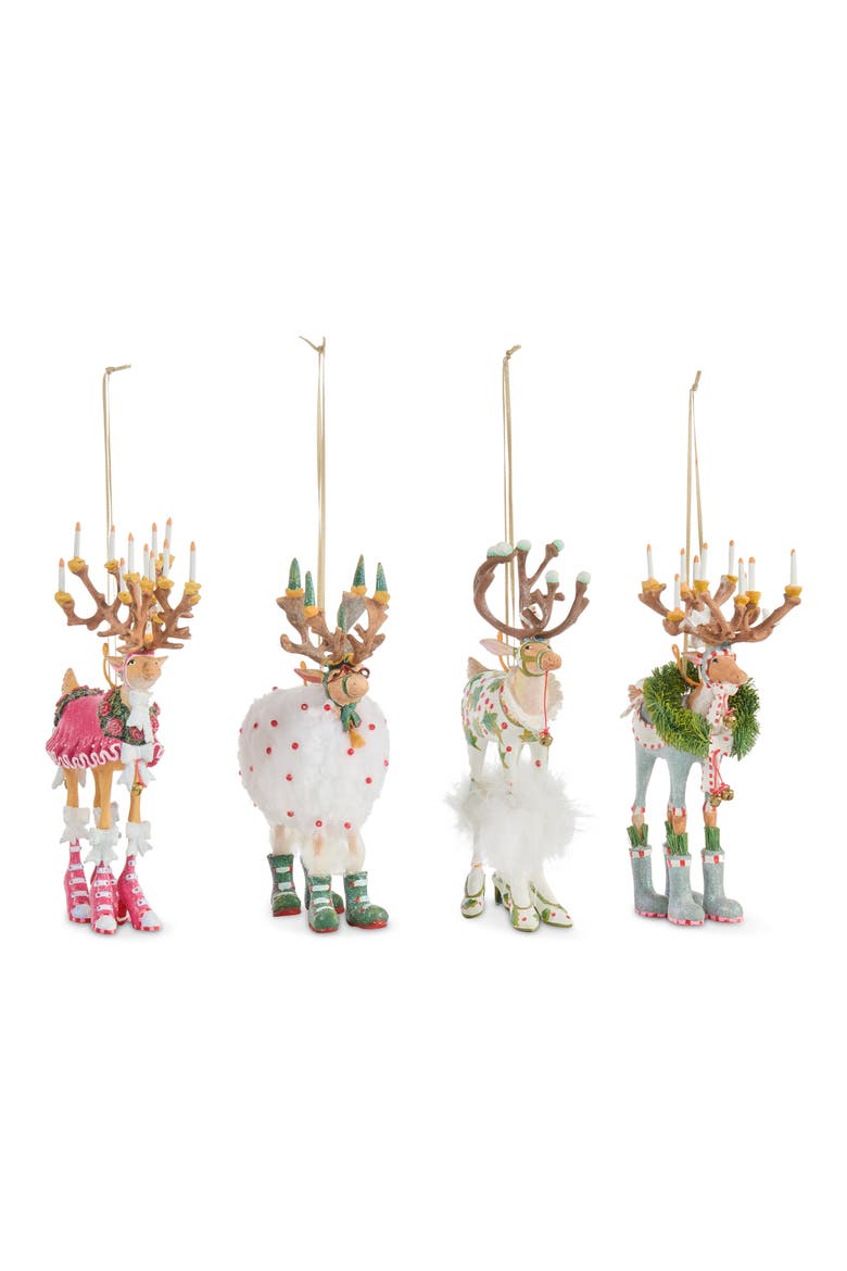 Patience Brewster Dash Away 4-Piece Reindeer Ornament Set, Alternate, color, MULTI