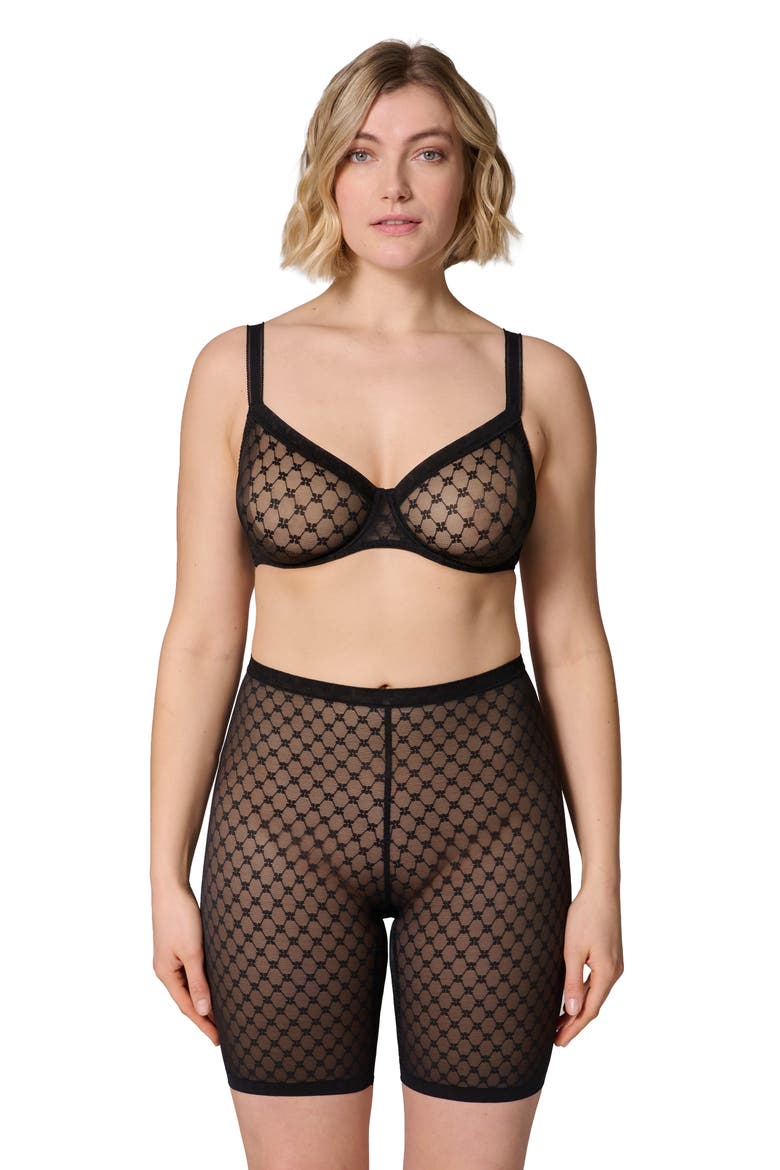 Plume Embroidered Molded Underwire Bra, Alternate, color, BLACK
