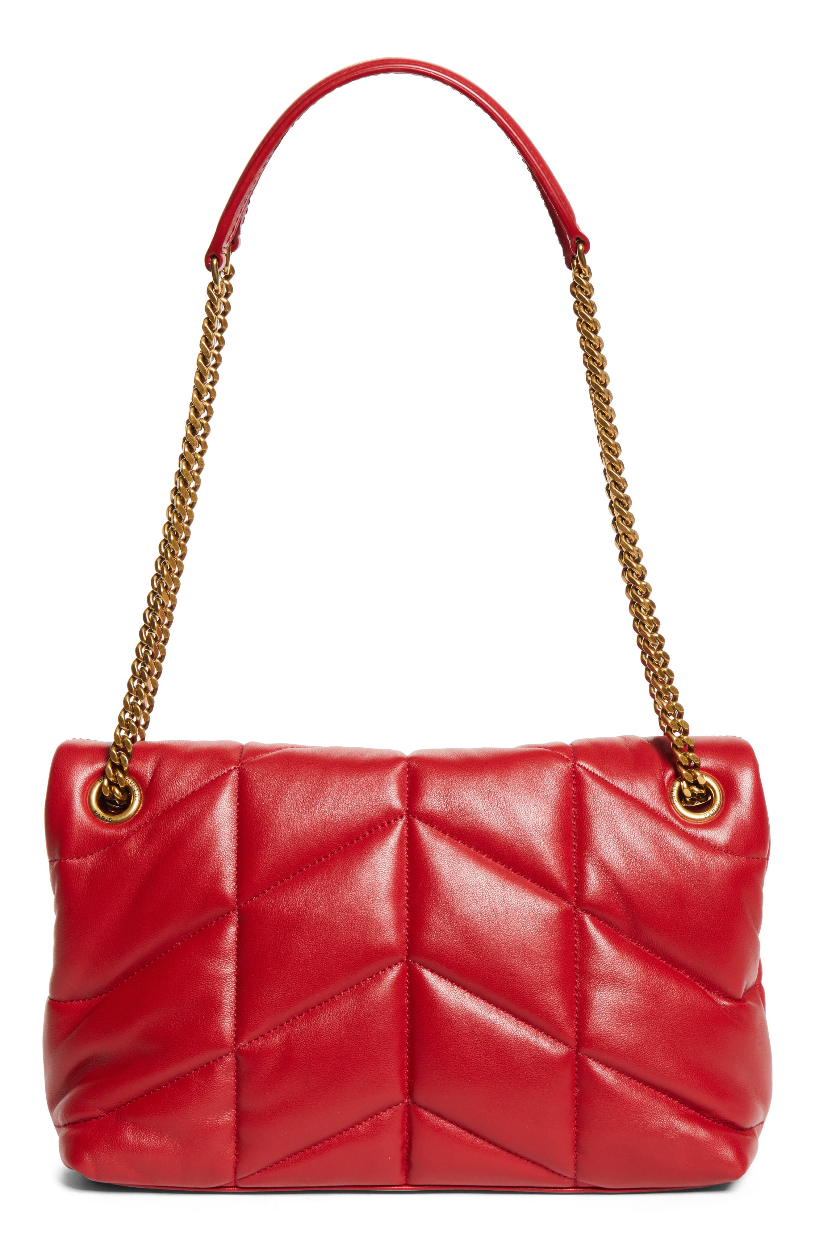 Saint Laurent Small Loulou Leather Puffer Bag, Alternate, color, New Red Danger