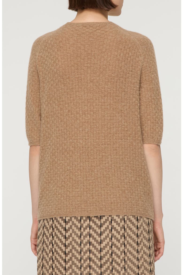 Basket Stitch Saddle Shoulder Cashmere Sweater, Alternate, color, CAMMELLO MELANGE