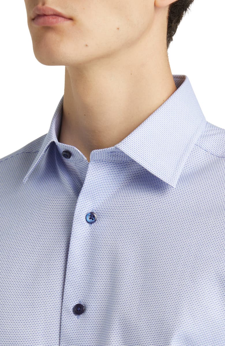 David Donahue Trim Fit Geometric Pattern Microdobby Dress Shirt, Alternate, color, Blue