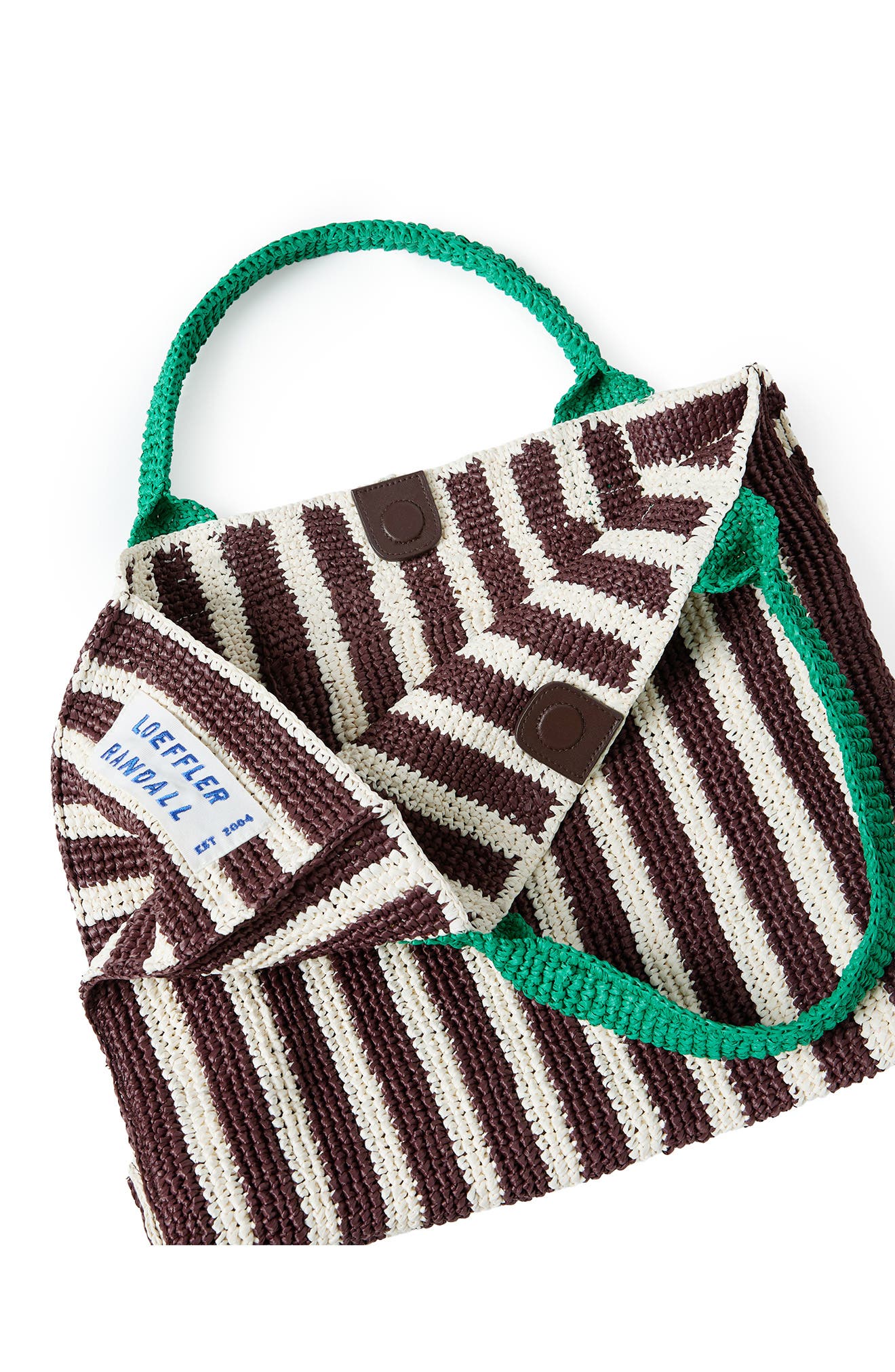 Loeffler Randall Sol Crochet Beach Bag, Alternate, color, Green/ Brown/ White Stripe
