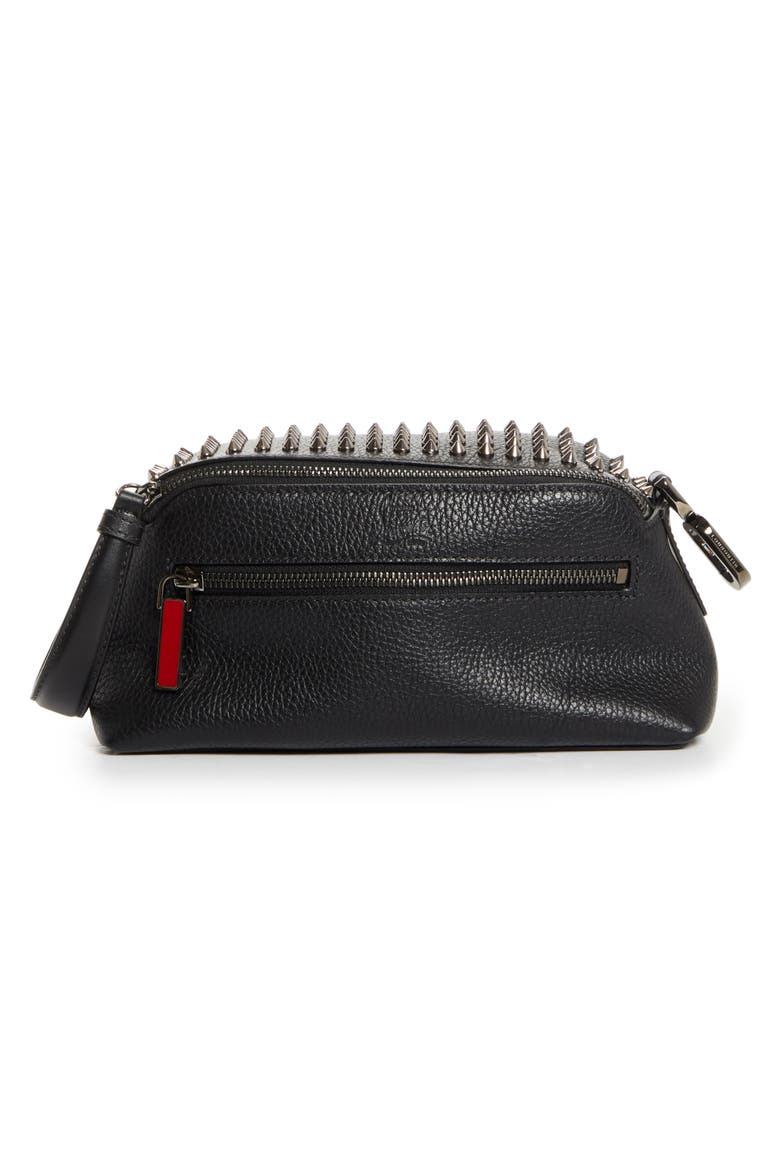 Funky Studded Leather Pouch, Alternate, color, BLACK/ GUN METAL
