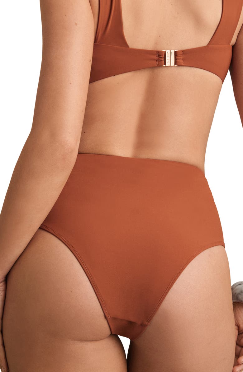 Reiss Hallie Tie Front High Waist Bikini Bottoms, Alternate, color, Brown
