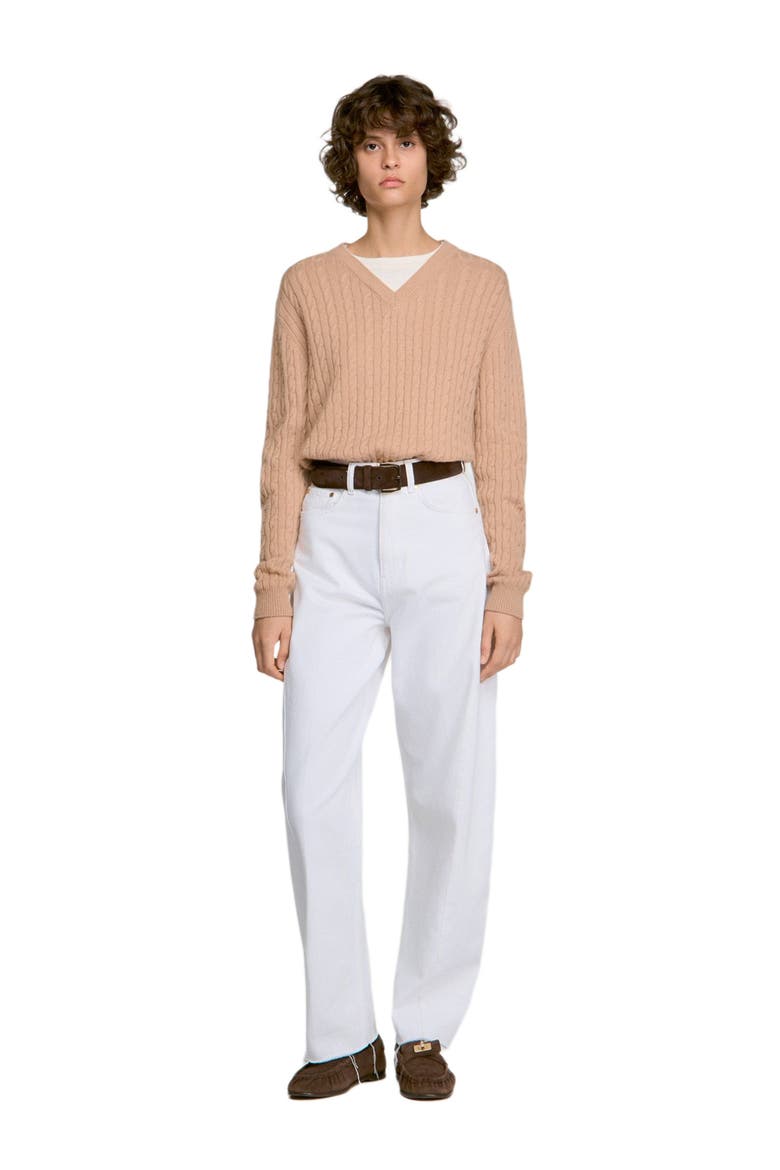 2-in-1 cable knit sweater, Alternate, color, Beige