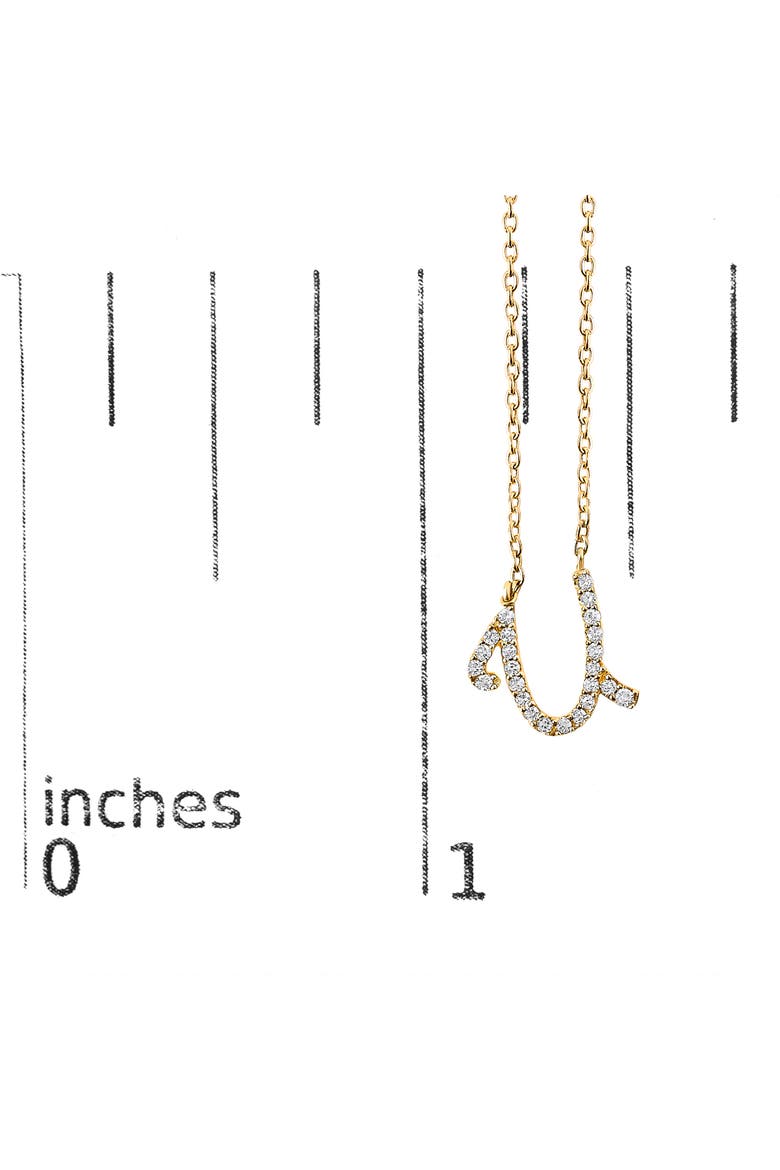 10K Gold Diamond Accent  A-Z Initial Script Style Pendant Necklace, Alternate, color, Yellow | U