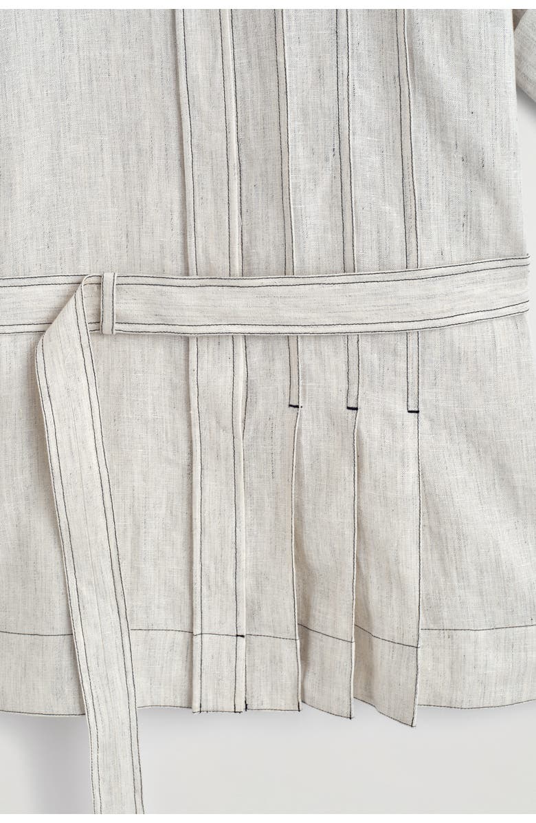 COS Belted Pleated Linen Mini Shirt Dress, Alternate, color, Light Gray