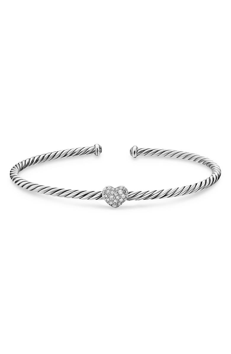David Yurman Cable Flex Heart Bracelet, 2.6mm, Alternate, color, Silver Pave