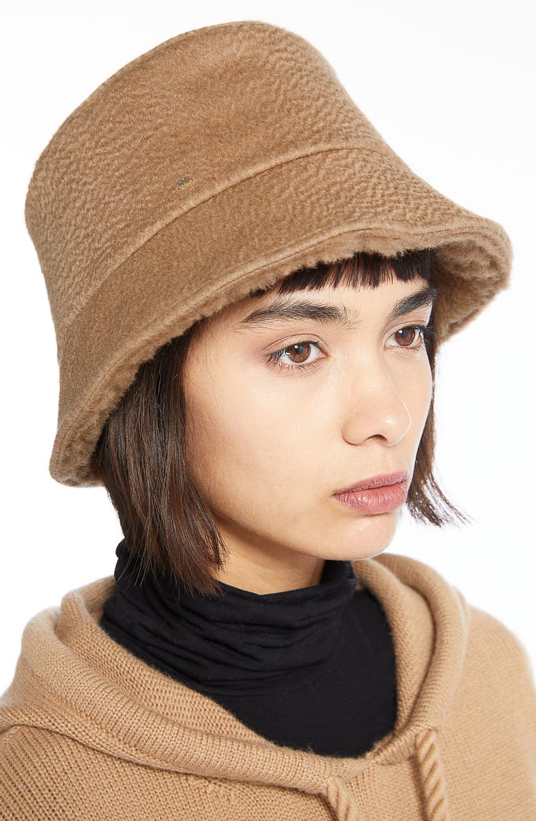 Max Mara Fiducia Camel Hair & Silk Quilted Reversible Bucket Hat, Alternate, color, Camel