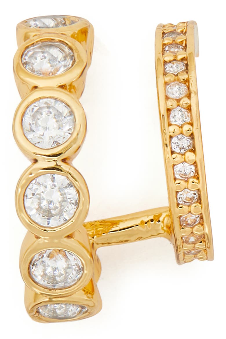 dazzle crystal double huggie hoop earrings, Alternate, color, CLEAR/ GOLD