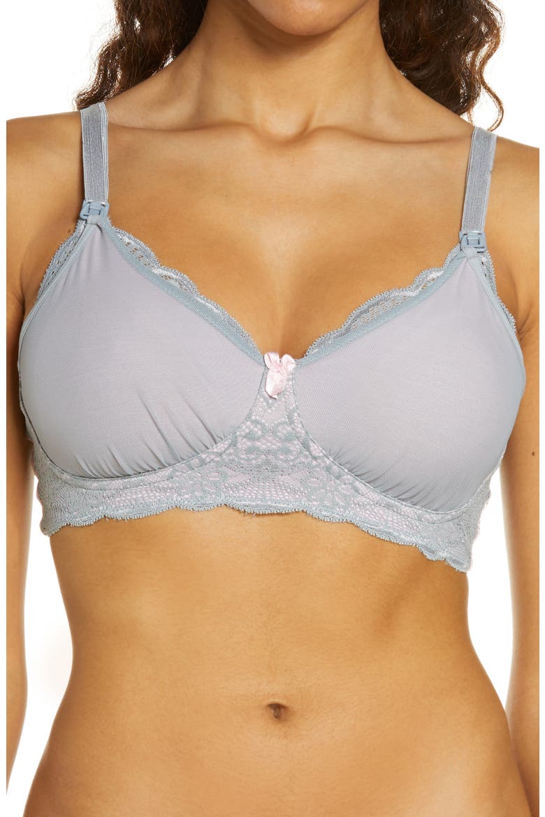 Mesh & Lace Nursing Bra, Main, color, PEWTER