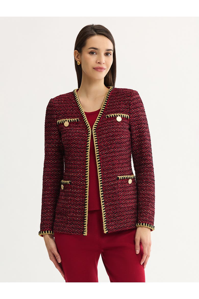 Heritage Trim Tweed Knit Jacket, Main, color, Scarlet Red/Black/Gold Lurex