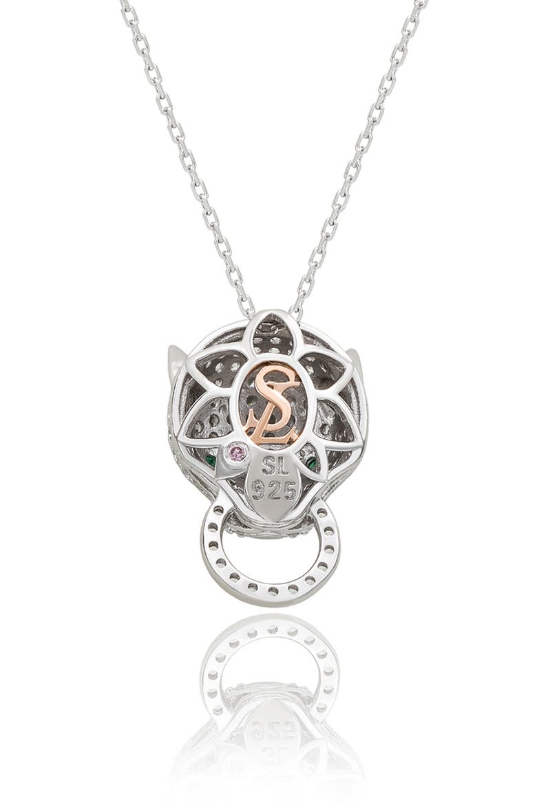 Pavé Cubic Zirconia Panther Ring Pendant Necklace, Alternate, color, SILVER/ CUBIC ZIRCONIA