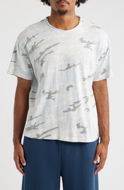 Slub Print Cotton Crewneck T-Shirt