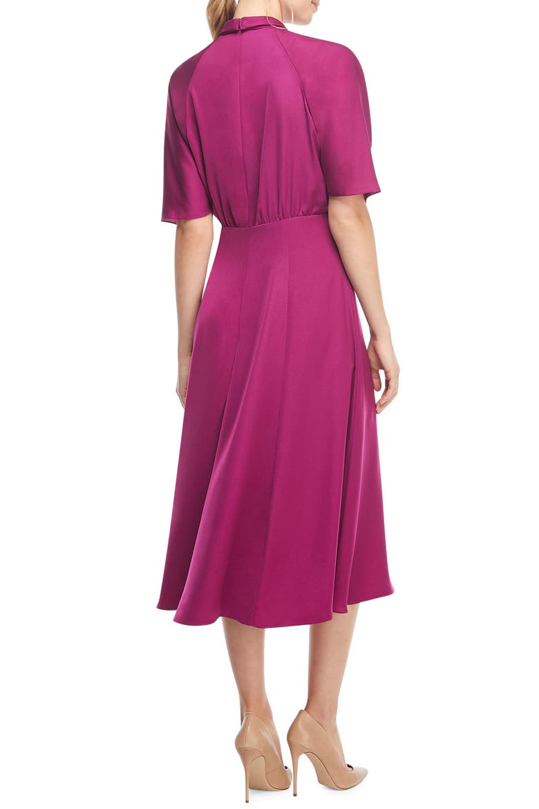 Diane Mock Neck Fit & Flare Midi Dress, Alternate, color, RASPBERRY