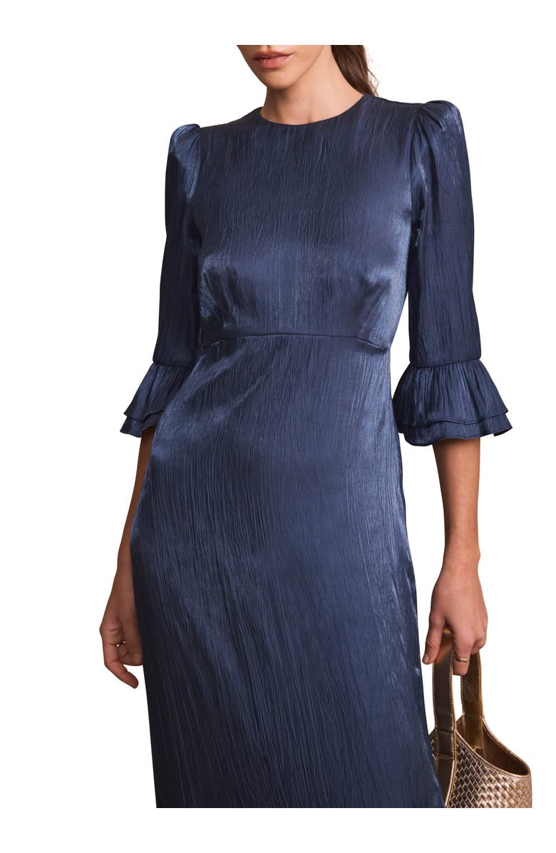 MINT VELVET Metallic Ruffled Midi Dress, Alternate, color, Navy