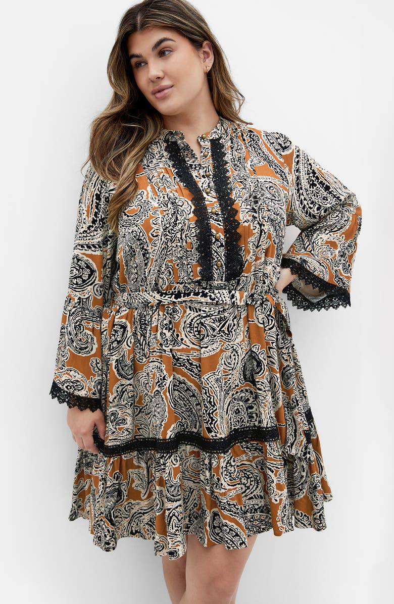City Chic Camille Paisley Long Sleeve Dress, Alternate, color, Caramel Paisley