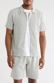 FLEECE FACTORY Rib Stripe Button-Up Shirt