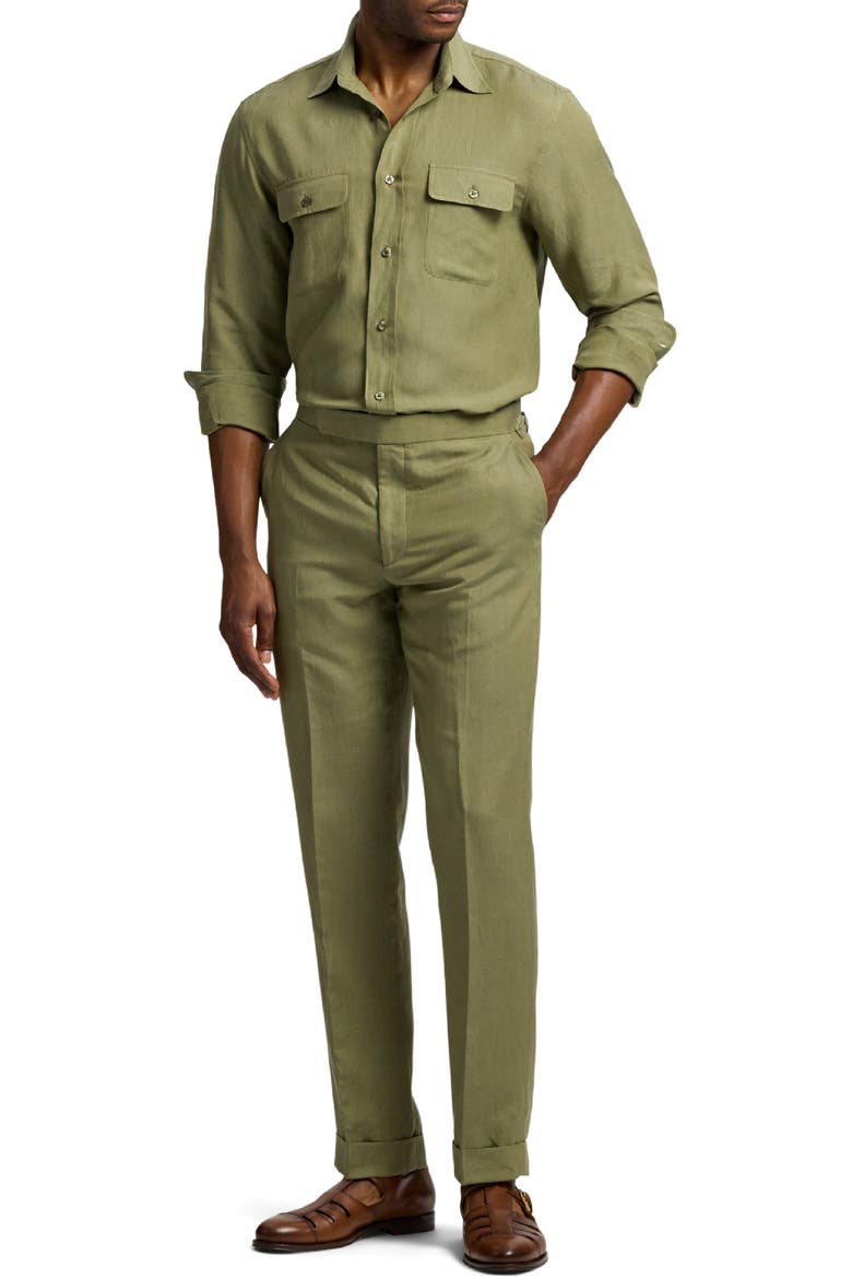 Silk & Linen Button-Up Shirt, Alternate, color, FERN GREEN