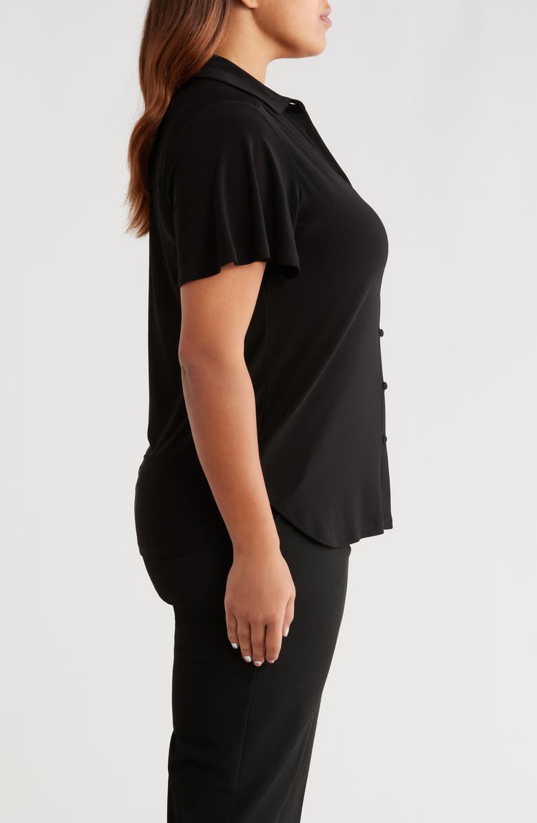 Anne Klein Short Sleeve Knit Button-Up Shirt, Alternate, color, Anne Black