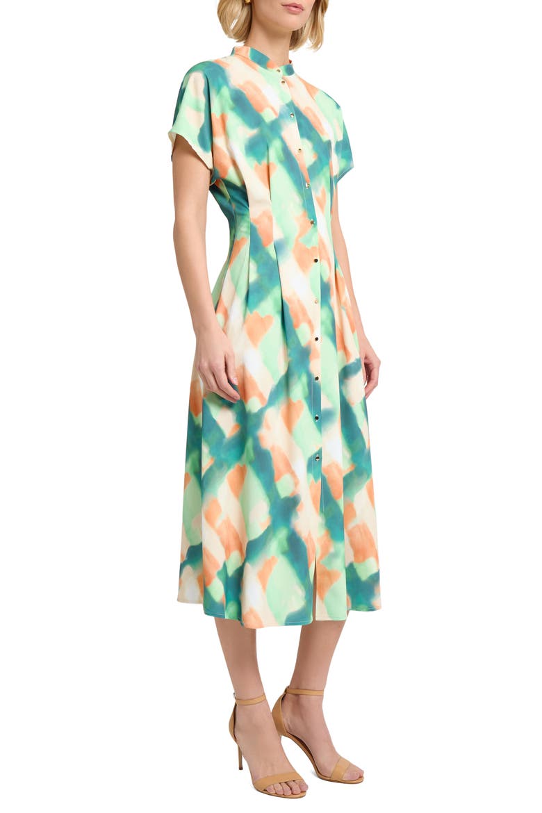 Fit & Flare Crêpe de Chine Midi Dress, Alternate, color, GREEN MULTI