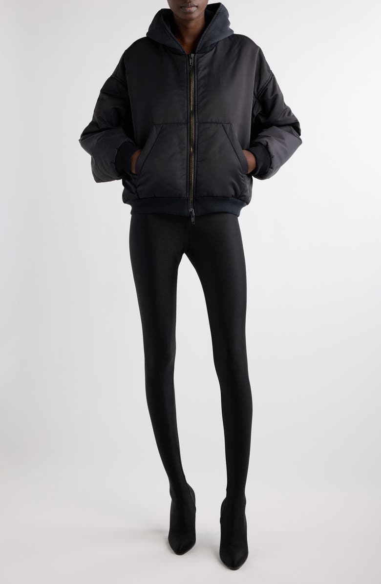 Balenciaga Hooded Nylon Bomber Jacket, Main, color, 