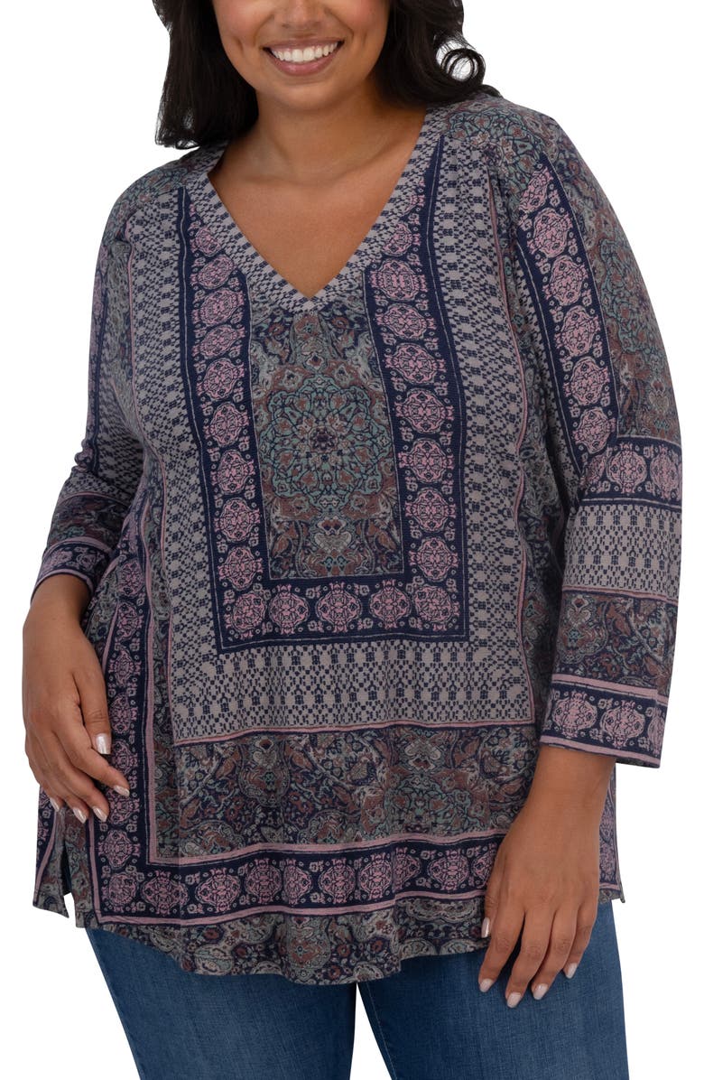 Lucky Brand Border Print Top, Main, color, Maroon Multi