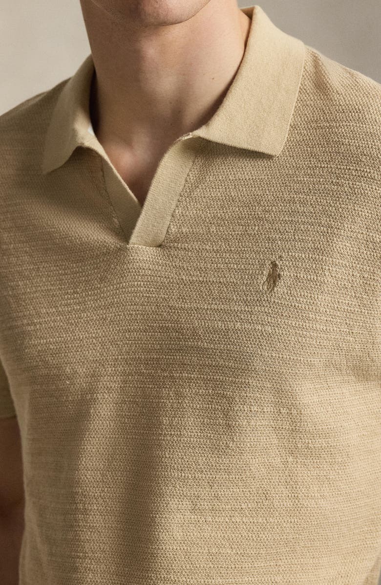 Polo Ralph Lauren Textured Seed Stitch Cotton & Linen Polo, Alternate, color, Dune Tan/ Deckwash White