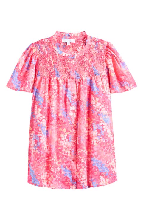 Leah Abstract Print Romy Mock Neck Cotton Top