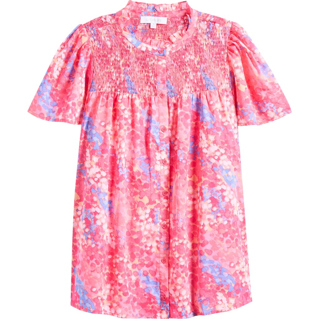 Sugarlips Leah Abstract Print Romy Mock Neck Cotton Top In Pink Blue