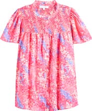 SUGARLIPS Leah Abstract Print Romy Mock Neck Cotton Top