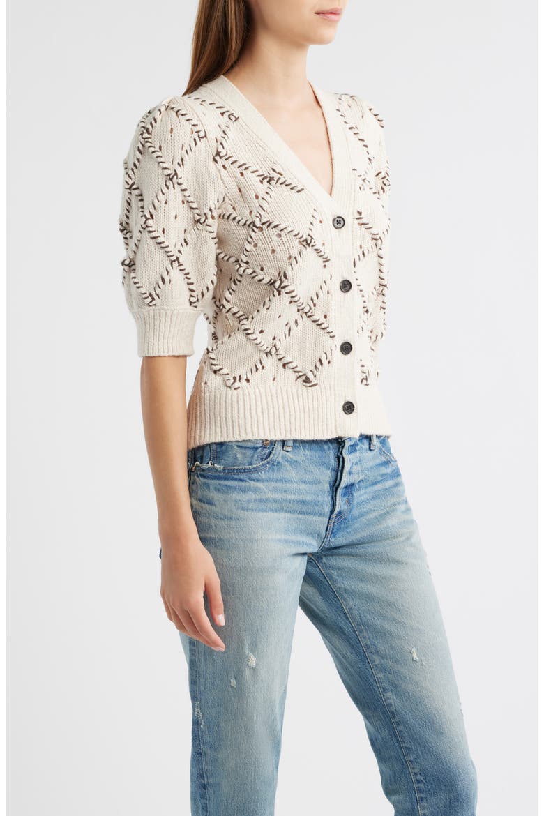 Isla Whipstitch Elbow Sleeve Cardigan, Alternate, color, OAT