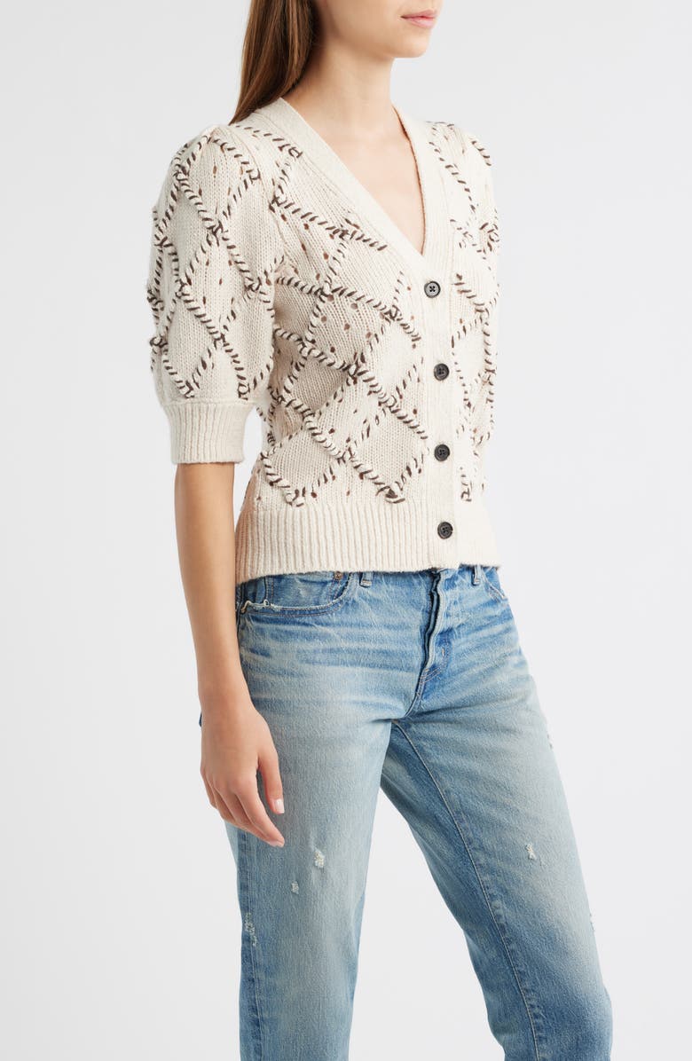 Rails Isla Whipstitch Elbow Sleeve Cardigan, Alternate, color, Oat